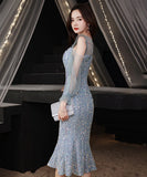 【匠手作り】キラキラ 新作 高級感 ピカピカ ひざ丈ドレス パーティードレス MY2-YXZY-1