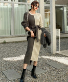 長袖 ラウンドネック ドレス 秋冬 ニットセーター 膝上 ロングドレス XY2-ZRD885129A71