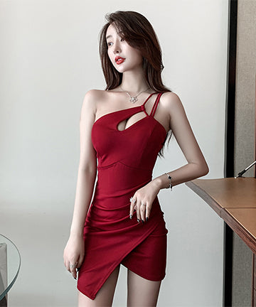 【3色】非対称 谷間魅せ セクシー キャバドレス 肌見せ XH2-MLS4188B