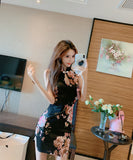 花柄 チャイナドレス　えちえち脚長効果　谷間魅せ　ミニドレス　XY2-MLS4185