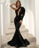 キャバドレス ロングドレス ピカピカ ワンショルダー セクシー 谷間魅せ XY2-PC-M0803