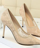 6色 レース 刺繡 セクシー 美脚効果 ハイヒール パンプス MY5015