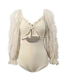 水着 モノキニ タンキニ 清楚感 レース フリル 肌見せ 袖付き MY7-BY2666