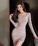 2色 長袖 無地 高見え セクシー ミニドレス キャバドレス XY2-MLS6022