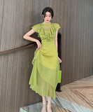 セレブ風 ロングドレス フリンジ エレガント シフォン XH2-JY-1941