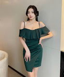 【4色】ミニドレスセクシーオフショルダーフリルキャバクラ大人可愛いXH2-YM8724