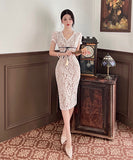 膝丈ドレス エレガント レース 高級感 Ⅴネック セクシー 華奢感 宴会 XH2-LQE5132H418