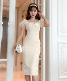 2色 膝丈ドレス ドレス 宴会 パーティードレス 結婚式 披露宴 二次会 MY2-JY4047