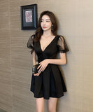 SML 無地 レース フリル 袖 大人 かわいい 肌見せ キャバドレス ミニドレス MY2081-YM8614