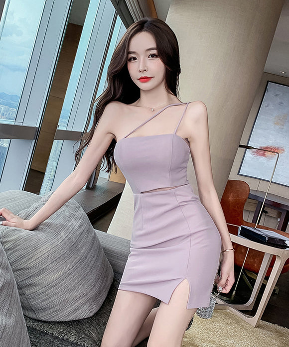 4色 新作 セクシー スロープ ショルダー ミニドレス キャバドレス スカート ZD2507-YM8507