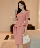 ワンピース ドレス 体カバー 大人かわいい 通勤 フリル ZED88780A