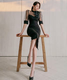 ひざ丈ドレス 新作 リボン ゴージャス 結婚式 通勤 MY2-ZED880838E