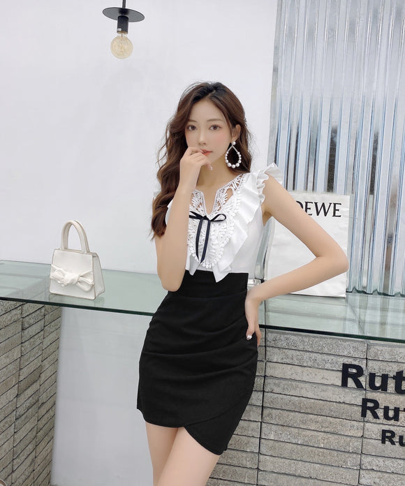 ミニドレス キャバドレス 3色 レース リボン フリル 大人 かわいい MY2-MLS5393A