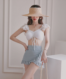 水着 体型カバー レディース  ビキニ スカート 2点セット レディース 水着 レース 無地 上下別柄 シンプル バックシャン かわ いい セクシー  XY-DP-A28863