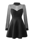 レース 長袖 肌見せ セクシー 水玉柄 Aライン キャバドレス ミニドレス MY2-YM8542