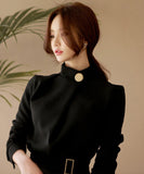 ロングドレス ドレス ワンピース 二次会 忘年会 新年会 長袖 フリル 韓国 XY2-ZED88953GT525