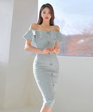 オフショルダー 膝丈ドレス エレガント 気質 同伴 おしゃれ セクシー XH2-ZED888012-1A71