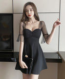 レース フリル長袖 肌見せ かわいい ミニドレス キャバドレス　XY2-YM8576