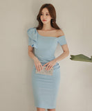 ミニドレス ひざ丈ドレス かわいい ワンショルダー フリル MY2-ZED88504A