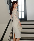 ミニドレス キャバドレス 肌見せ 長袖 レース 着痩せ 人気新作 MY2-ZED887678E49