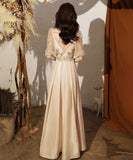 Vネック レース 刺繡 宴会 新年会 ピカピカ パーティードレス ロングドレス YN2074