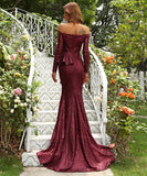 ブニングドレス 女性パーティー長袖マーメイドエレガントスクエアネックロングドレスXY2-PC-XH1167