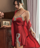 【2点 ドレス+コート】セクシー ランジェリー 大きいサイズ ベビードール シースルー レース Tバッグ セット XY-XE-2127