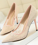 6色 レース 刺繡 セクシー 美脚効果 ハイヒール パンプス MY5015