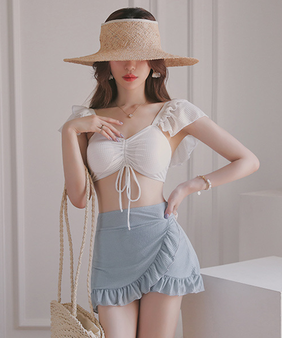 水着 体型カバー レディース  ビキニ スカート 2点セット レディース 水着 レース 無地 上下別柄 シンプル バックシャン かわ いい セクシー  XY-DP-A28863