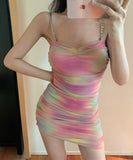 ミニドレス キャバドレス 虹色 姉 大人かわいい 肌見せ 新作 MY2-MLS4675