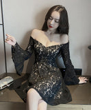 レース 長袖 高見え Aライン 体型カバー ミニドレス キャバドレス XY2-YM8531