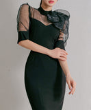 ひざ丈ドレス 新作 リボン ゴージャス 結婚式 通勤 MY2-ZED880838E