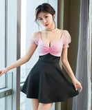 可愛い フリル 水玉柄 肌見せ ミニドレス キャバドレスMY2041