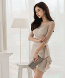 セクシー レディース ファッション レース 肌見え 袖あり キャバドレス ミニドレス MY2139-MLS3633A