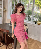 ピンク レース ゴージャス かわいい ミニドレス パーティードレス 高品質 MY2-JY10063