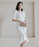 ロングドレス ひざ丈ドレス 新作 フリル 結婚式 宴会 MY2-ZED88459N14