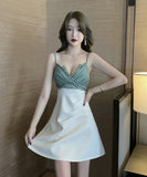 ミニドレス キャバドレス Aライン 体型カバー かわいい Vネック MY2-MLS6096