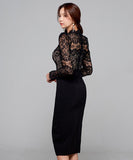 【ブラック・ホワイト】ひざ丈ドレス レース セクシー 新作 レース 着瘦せ MY2-ZED882334BH506