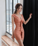 ミニドレス キャバドレス Vネック 新作 かわいい フリル MY2-MLS7140