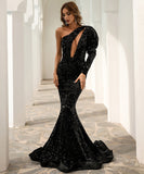 キャバドレス ロングドレス ピカピカ ワンショルダー セクシー 谷間魅せ XY2-PC-M0803