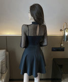 レース 長袖 肌見せ セクシー 水玉柄 Aライン キャバドレス ミニドレス MY2-YM8542