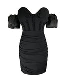 ミニドレス タイトドレス フリル 谷間魅せ えちえち かわいい MY2-YM8636