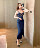 3色 ピカピカ レース 谷間魅せ えちえち SEXY GIRL 脚長効果 ロングドレス パーティードレス MY2153-MLS5273