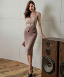 ひざ丈 レース 着痩せ ゴージャス 着回し 二次会 結婚式 ミニドレス タイトドレス MY2-ZED88776E