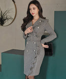 千鳥格子 冬コーデ 通勤 大人可愛い Ⅴネック セクシー エレガント 気質 XH2-ZED88752E