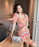 タイトミニドレス プリーツ 花柄 セクシー おしゃれ 宴会 XH2-JY10140