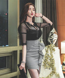 キャバドレス ミニドレス チュール フリル 同伴 ハイウエスト 素肌感 セクシーXH2-ZED881977A71