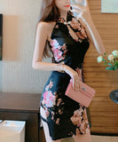 花柄 チャイナドレス　えちえち脚長効果　谷間魅せ　ミニドレス　XY2-MLS4185