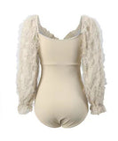 水着 モノキニ タンキニ 清楚感 レース フリル 肌見せ 袖付き MY7-BY2666