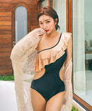 【２色】水着 フリル 可愛い 着瘦せ 透かし彫り 韓国スタイル XH7-DP- A38818